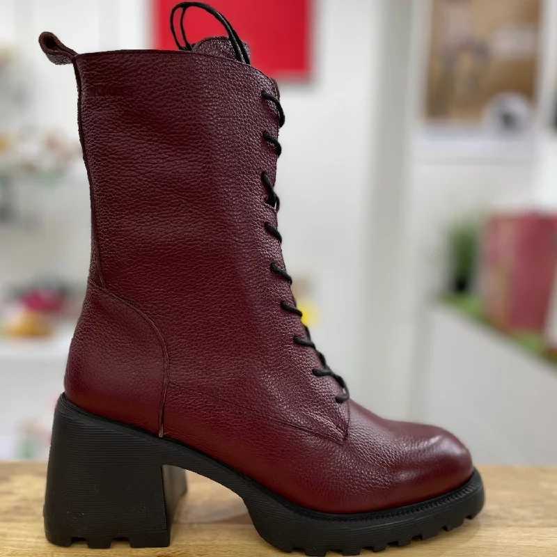 Ankle boots synthetic blend-Wonders G-6704 Ladies Spanish Wine Red Leather Zip & Lace Ankle Boots