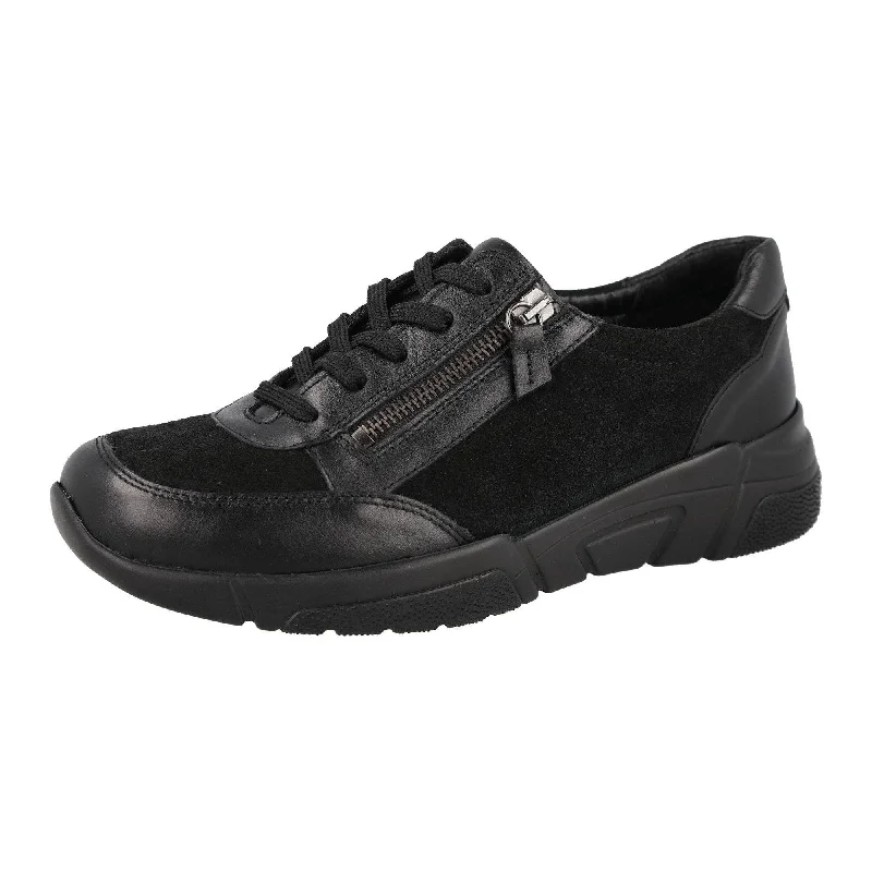 DB Shoes Granby 2V Ladies Wide Black Suede Zip & Lace Trainers