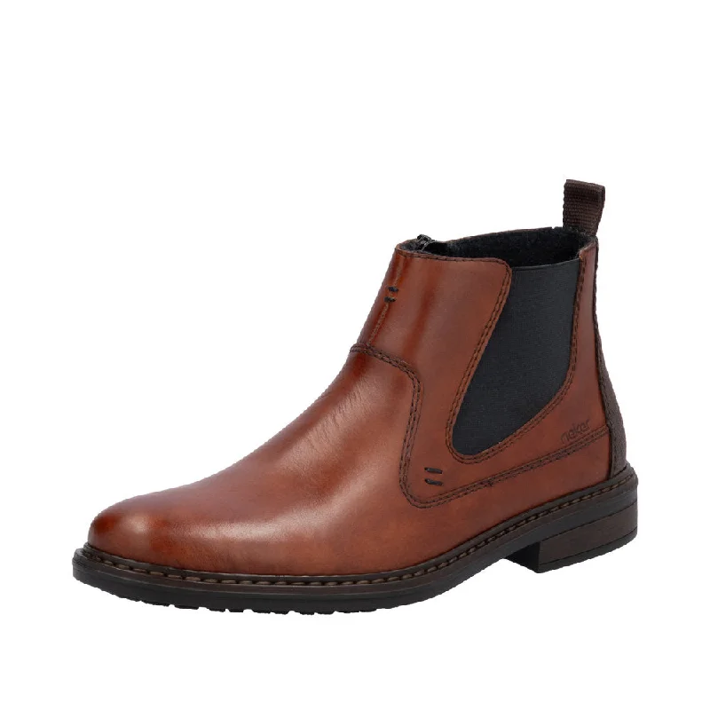 Ankle boots for outdoor fun-Rieker 17654-22 Mens Wide Toffee Leather Side Zip Ankle Boots