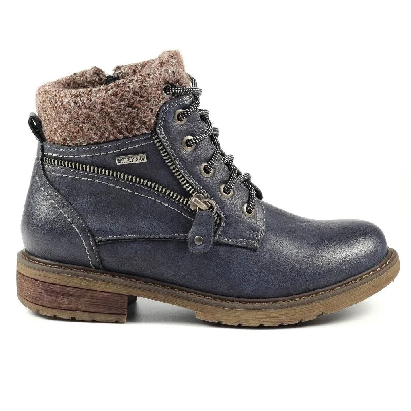 Ankle boots for meetings-Lunar GLB090 Benson III Ladies Navy Waterproof Zip & Lace Ankle Boots