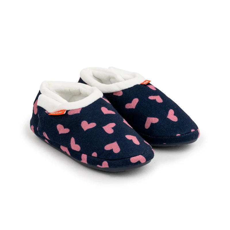 Slippers for weekend napArchline Orthotic Slippers Closed – Navy with Pink Hearts