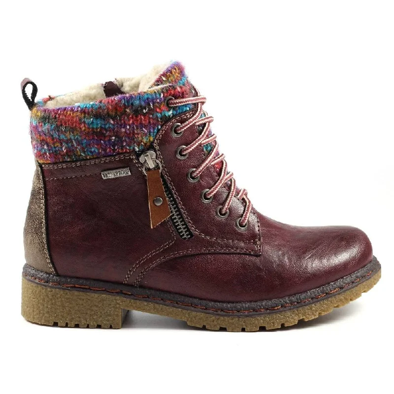 Ankle boots for reunions-Lunar GLB099 Jalapeno Ladies Burgundy Waterproof Zip & Lace Ankle Boots