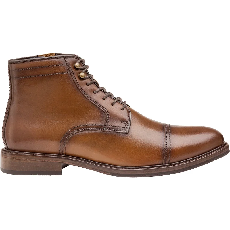 Booties with trendy comfortMen's Johnston & Murphy XC Flex Raleigh Cap Toe Zip Tan Full Grain Leather