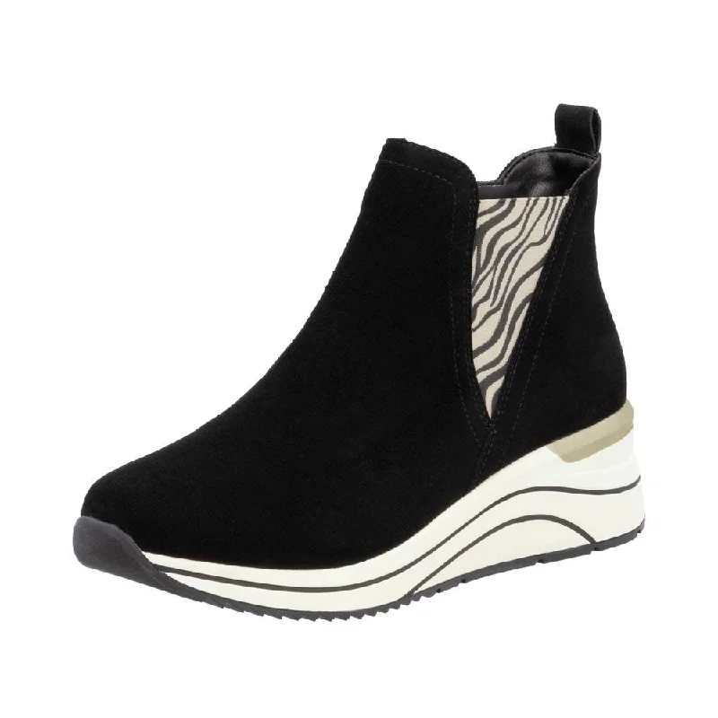 Ankle boots for rainy weather-Remonte D0T75-03 Ladies Black Suede Side Zip Ankle Boots