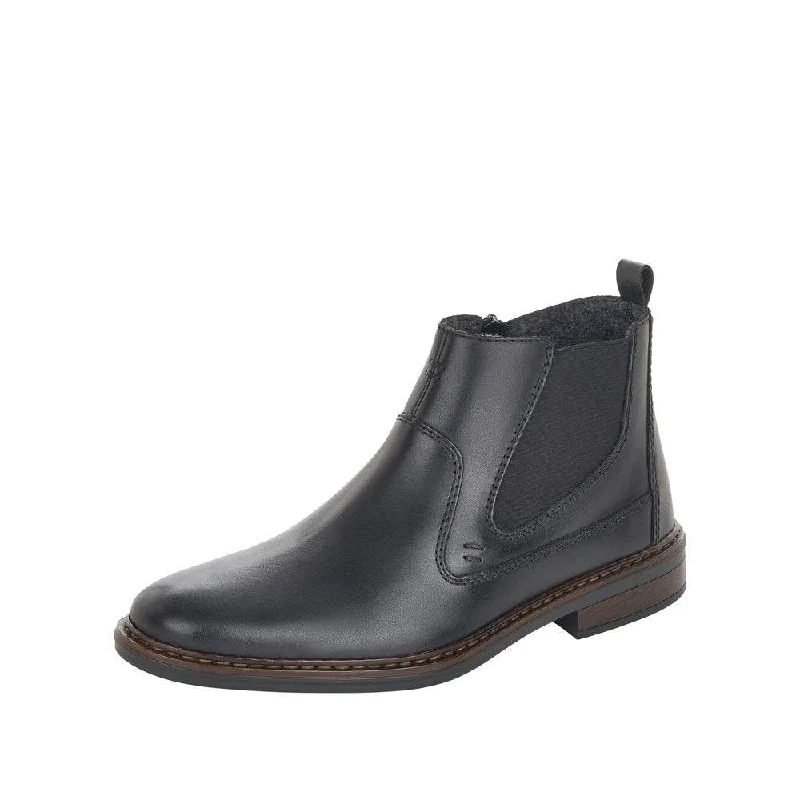 Ankle boots for classes-Rieker 37662-00 Mens Wide Black Leather Side Zip Ankle Boots