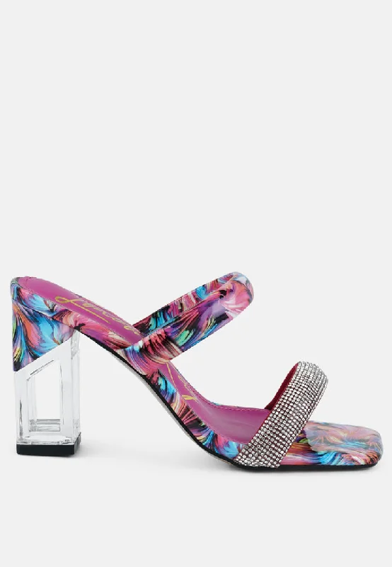 krypton clear block heeled marble print slides