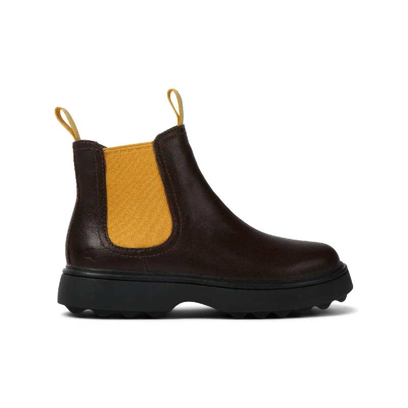 Ankle boots memory foam-Camper K900149-014 Boys Brown & Yellow Leather Pull On Ankle Boots