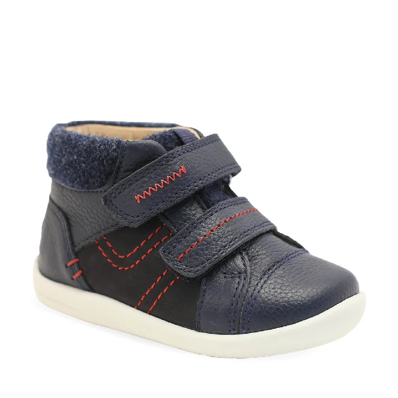 Ankle boots for standing-StartRite Adventure 0791_9 Boys Navy Leather Touch Fastening Ankle Boots