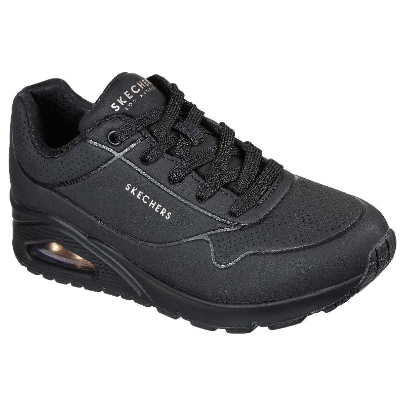 Skechers 73690 Uno Stand On Air Ladies Black Lace Up Trainers