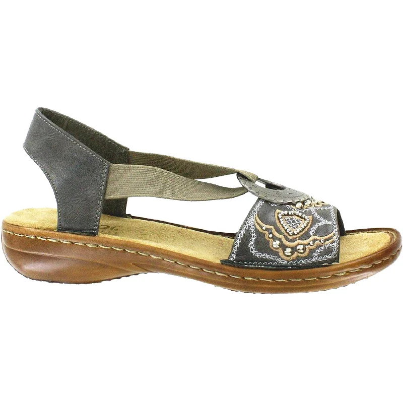 Sandals for office wear-Women's Rieker Regina B9 Smoke Leather