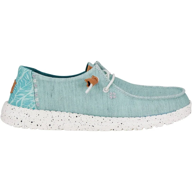 Dude Wendy Heathered Slub Tropical Ladies Blue Textile Slip On Shoes