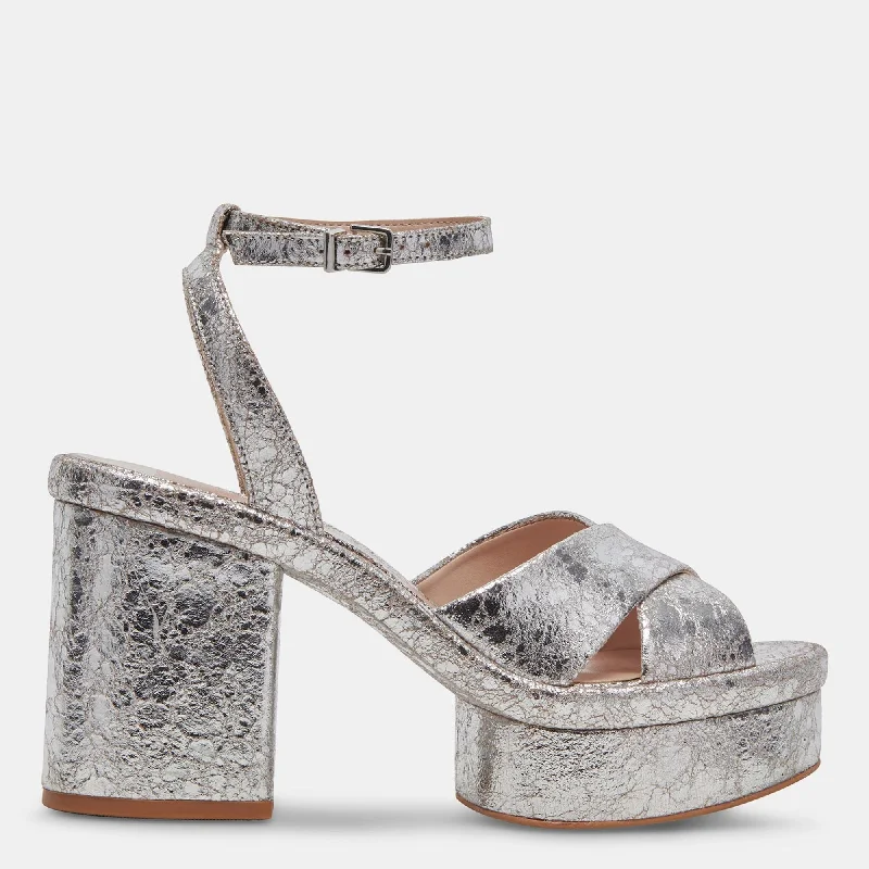 Heeled sandals with matte finishLAISHA HEELS SILVER DISTRESSED LEATHER