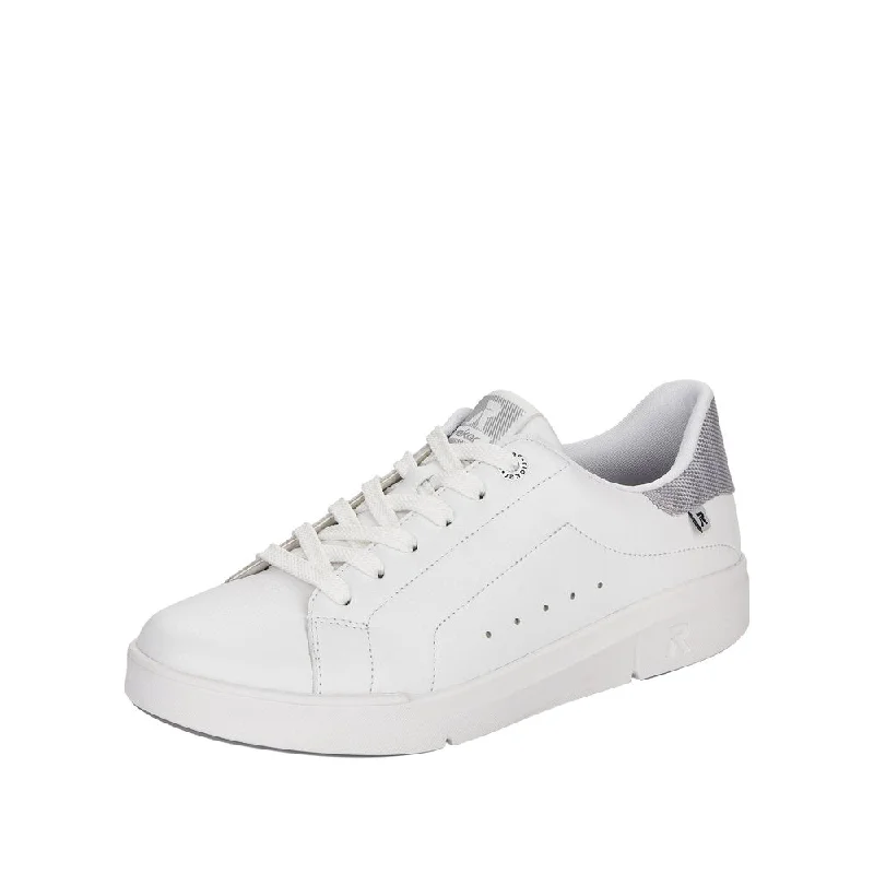 Rieker 41902-80 Adelia Ladies White/Silver Leather Lace Up Trainers