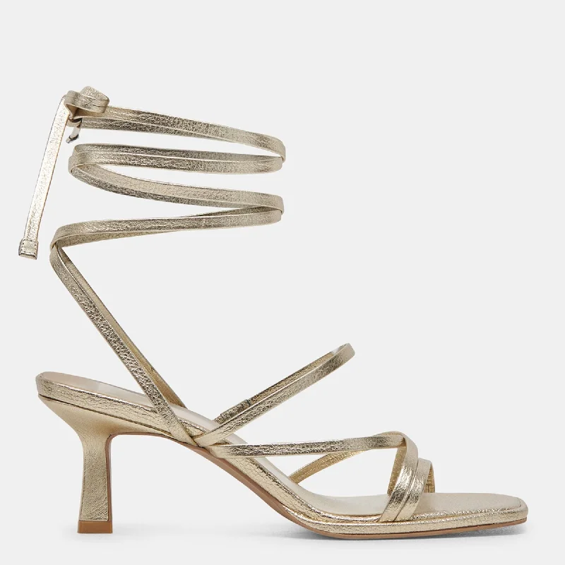 Heeled sandals with fringe detailsMalabo Heels Platinum Metallic Leather