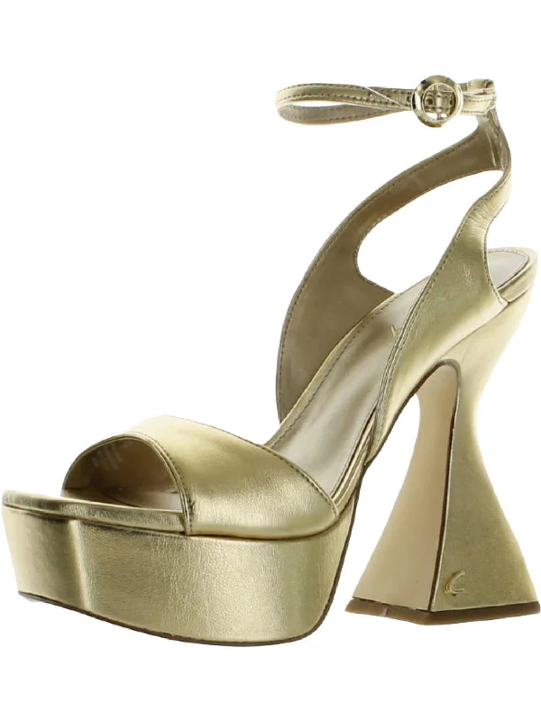 Alisa Womens Metallic Ankle Strap Platform Heels