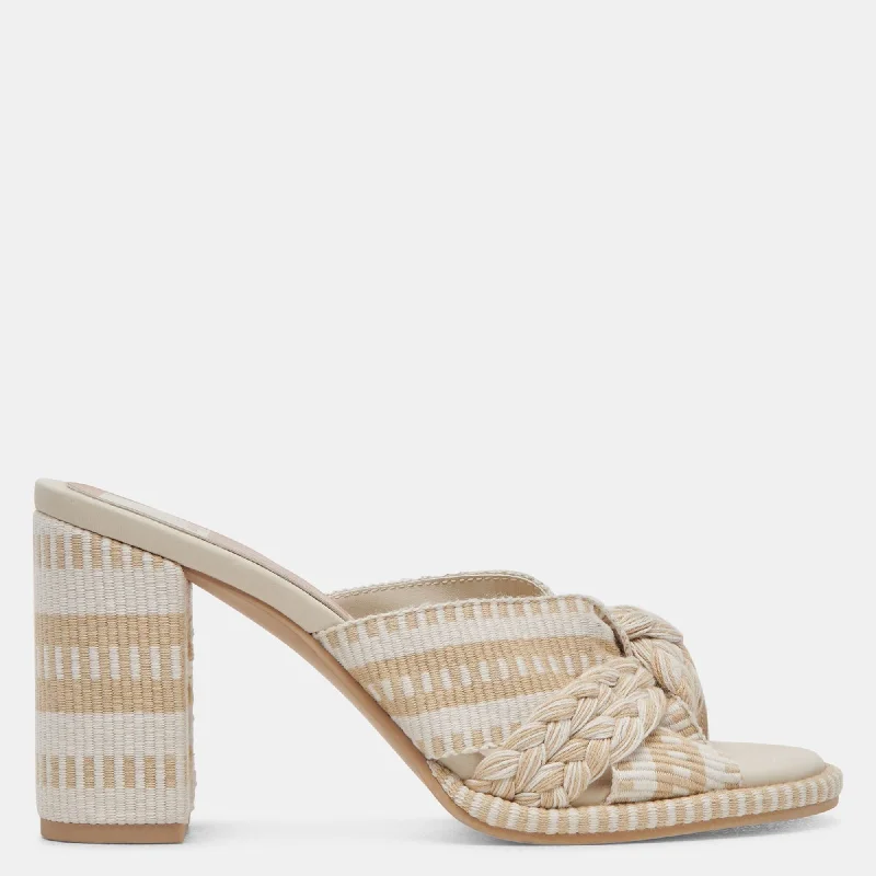 Heeled sandals with forest greenBrilah Heels Natural Multi Woven