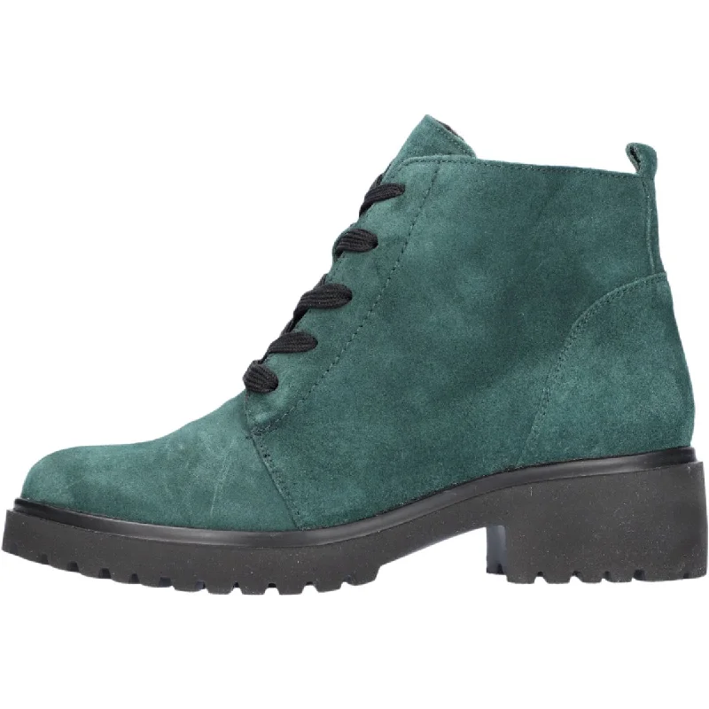 Ankle boots for muddy paths-Waldlaufer 716807 195 072 - H-Luise Ladies Wide Green Suede Arch Support Zip & Lace Ankle Boots