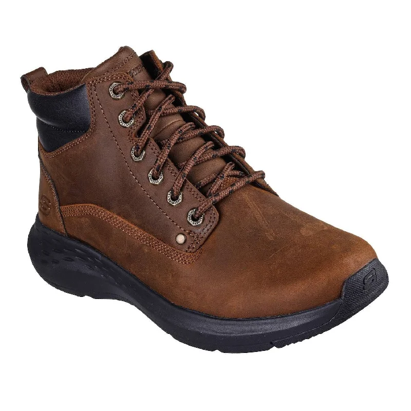 Ankle boots for birthdays-Skechers 205175 Parson - Ederic Relaxed Fit Mens Wide Brown Leather Arch Support Lace Up Ankle Boots