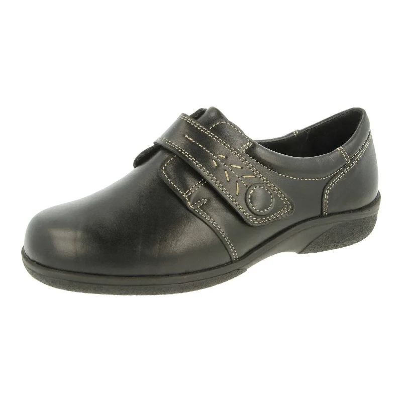 DB Shoes Rory 70989A Ladies Black Leather Touch Fastening Shoes