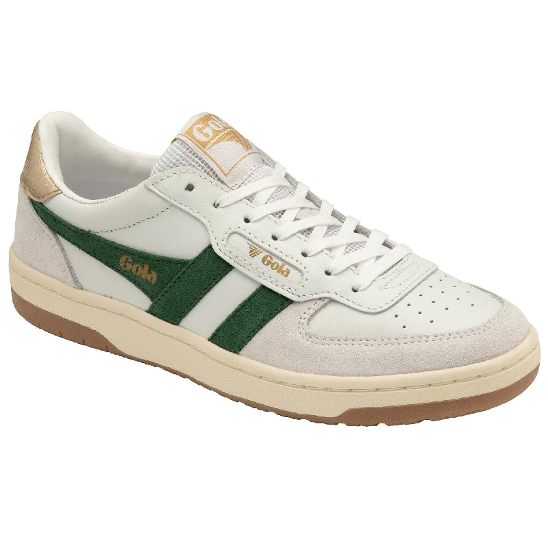 Gola Hawk Ladies White And Dark Green Leather Lace Up Trainers