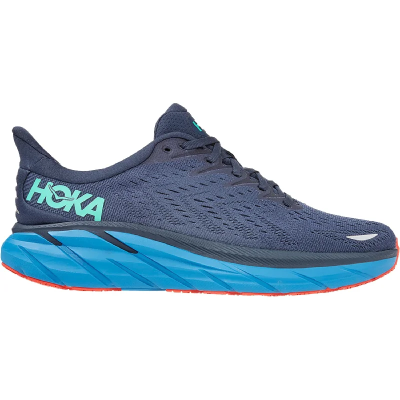 Athletic shoes for rainy workouts-Men's Hoka One One Clifton 8 Outer Space/Vallarta Blue Mesh