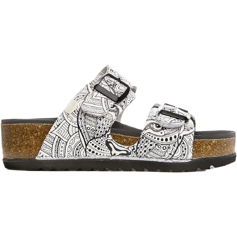 Sandals with summer play-Women's On Foot 1110 Aurora Mandala Black/White Leather