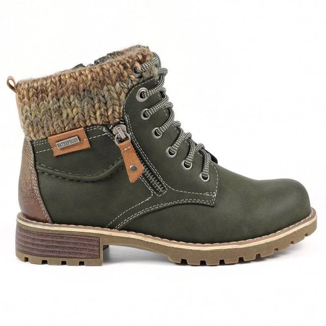 Ankle boots for Valentine’s-Lunar GLB123 Millie Ladies Olive Waterproof Zip & Lace Ankle Boots