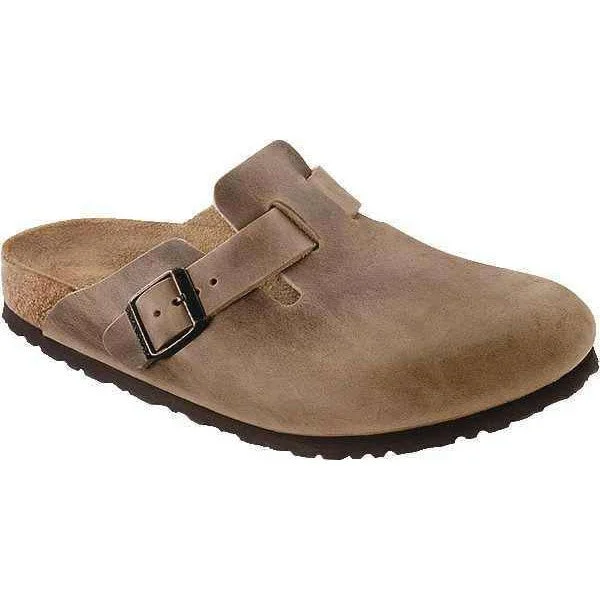 Birkenstock Boston 960811 Ladies Tobacco Brown Leather Arch Support Slip On Shoes