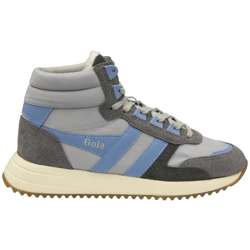 Gola Chicago High Ladies Light Grey & Blue Nylon Lace Up Trainers