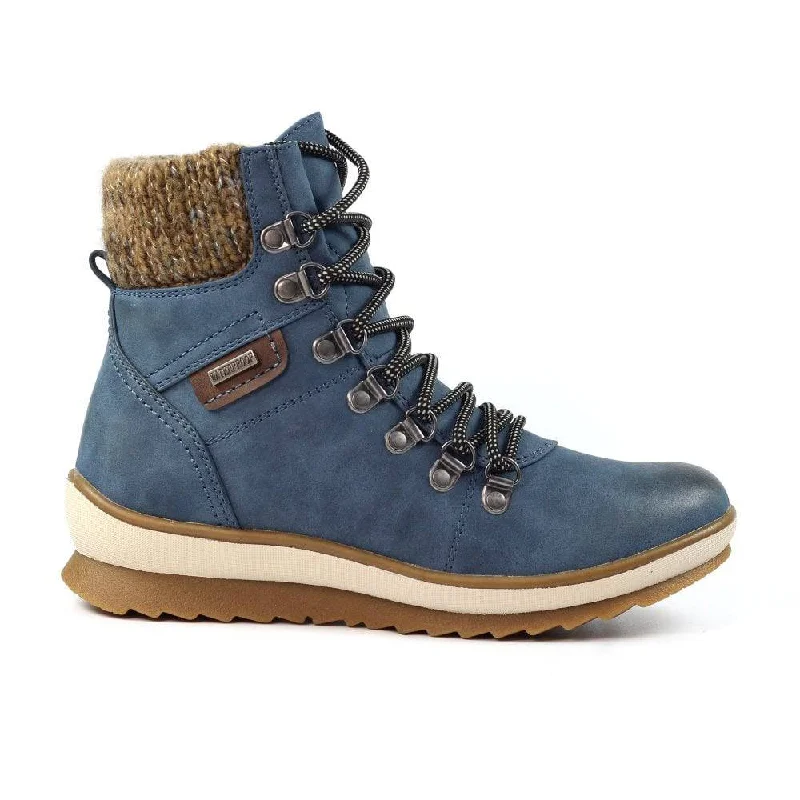 Ankle boots canvas material-Lunar GLB150 Sycamore Ladies Blue Waterproof Zip & Lace Ankle Boots