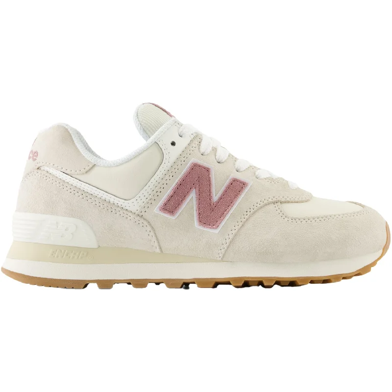 Athletic shoes with solid heels-Women's New Balance WL574QC2 Linen/Rosewood Suede