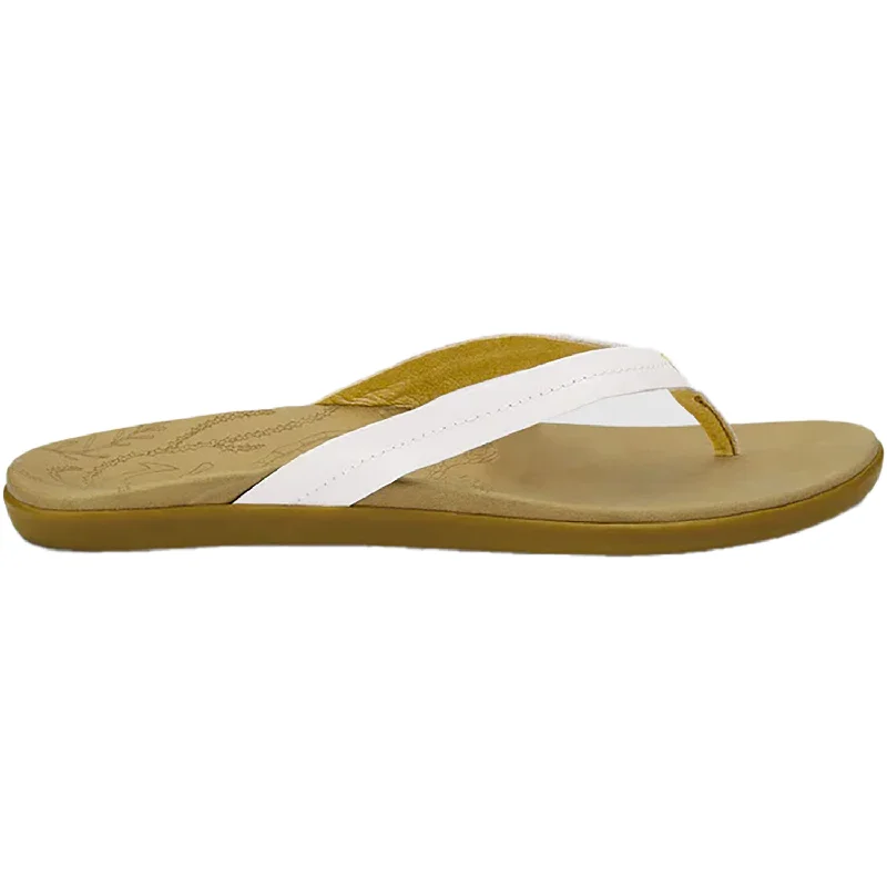 Sandals for petites in yellow-Women's Olukai Honu Bright White/Golden Sand Leather