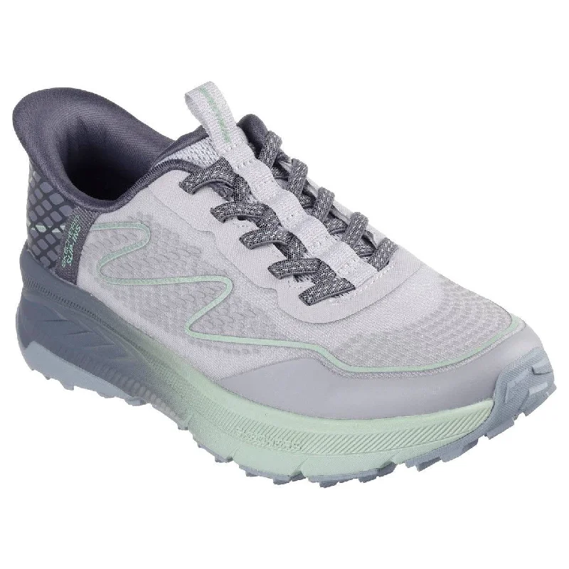 Skechers 180157 Switch Back - Mist Ladies Grey Green Textile Vegan Slip On Trainers