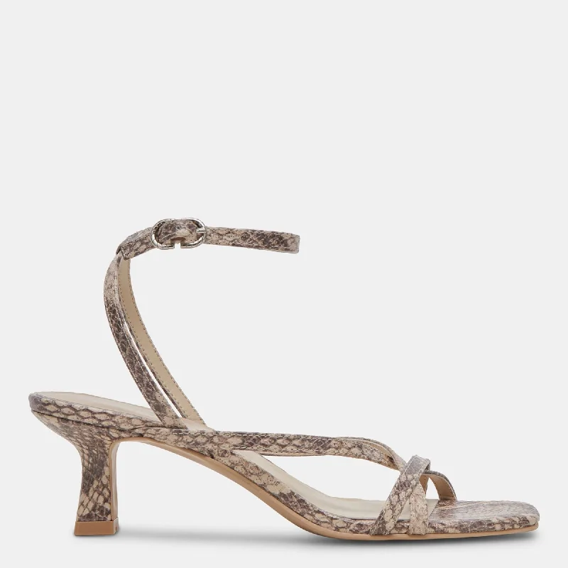 Heeled sandals for wide toe boxZamal Heels Sand Snake Embossed