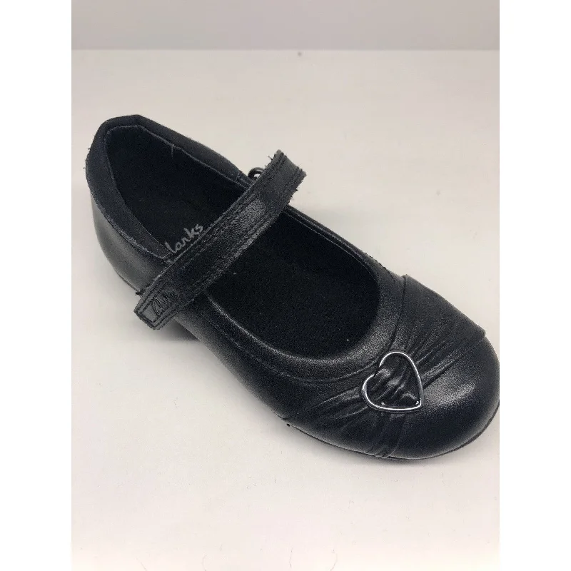 Clarks Dolly Heart Girls Black Leather Shoes