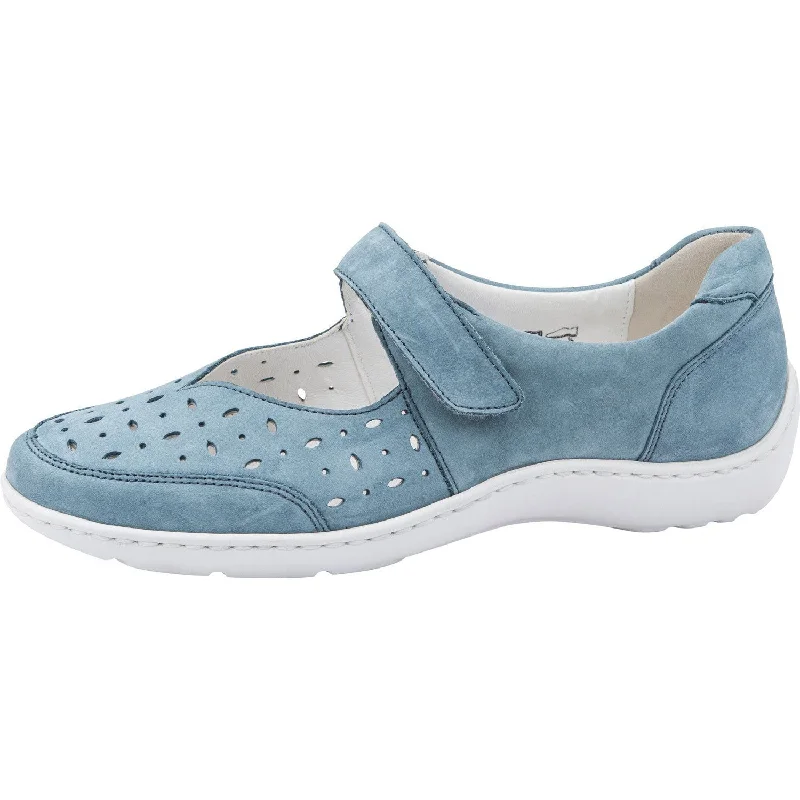 Waldlaufer 496325 191 263 Henni Ladies Denim Blue Leather Touch Fastening Shoes