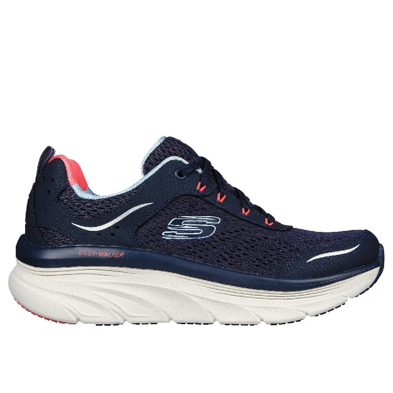 Skechers 149023 D'lux Walker-Infinite Motion Ladies Navy & Coral Leather & Textile Lace Up Trainers