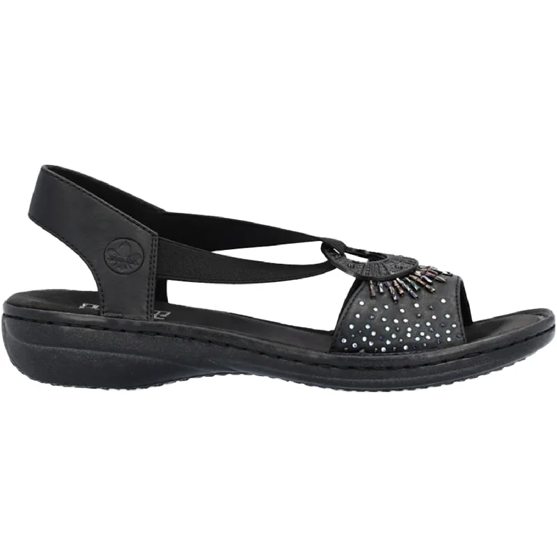 Sandals for summer wear-Women's Rieker 60880-00 Black With Beads Synthetic