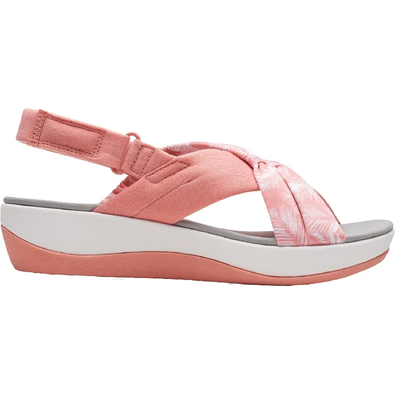 Sandals with platform heel-Women's Clarks Cloudsteppers Arla Belle Coral Print Fabric