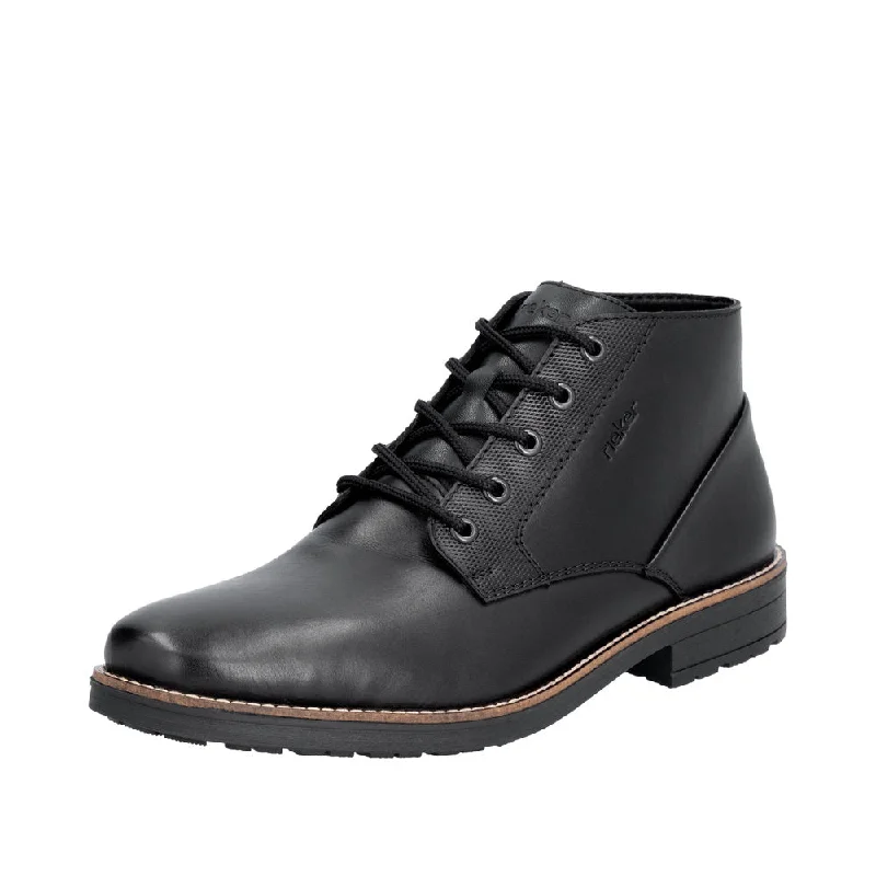 Ankle boots for flea markets-Rieker 33207-00 Mens Black Leather Lace Up Ankle Boots