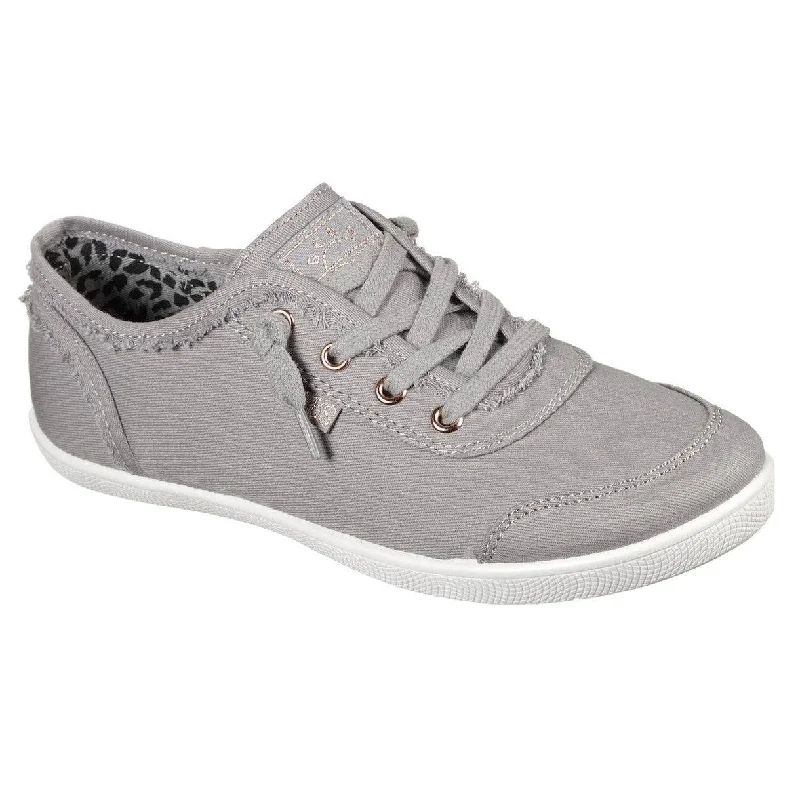 Skechers 33492 Bobs B Cute Ladies Grey Textile Vegan Lace Up Shoes