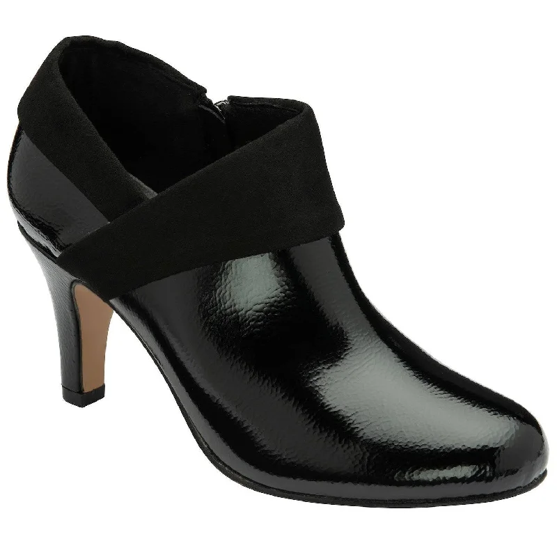 Ankle boots for pet supplies-Lotus Maya Ladies Black Patent Textile Side Zip Ankle Boots