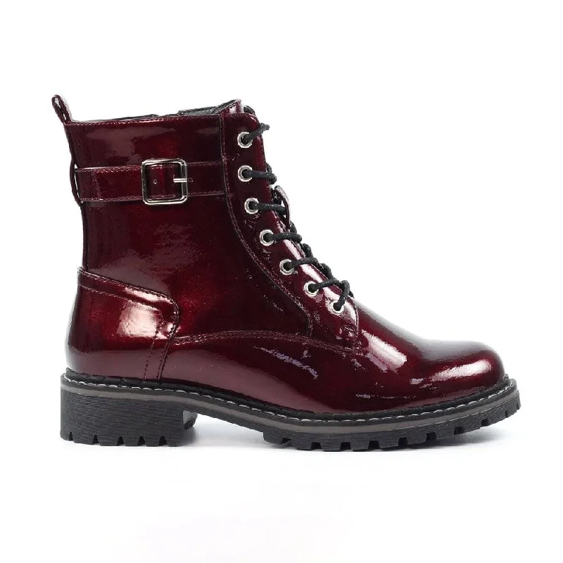 Ankle boots for gym class-Lunar GLW030 Parlour Ladies Burgundy Zip & Lace Ankle Boots