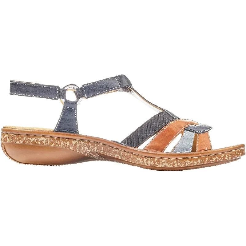 Sandals with comfy lining-Women's Rieker 62857-14 Regina 57 Pazific/Cayenne/Adria Synthetic