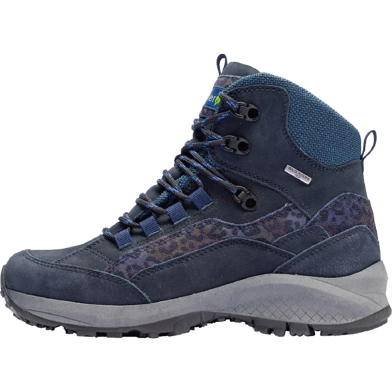 Ankle boots for cloudy skies-Waldlaufer 949977 402 194 H-Emma Ladies Navy Blue Nubuck Waterproof Lace Up Ankle Boots