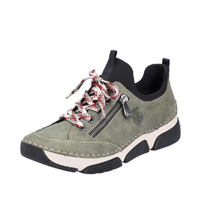 Rieker 45973-54 Ladies Olive Green Lace Up Trainers