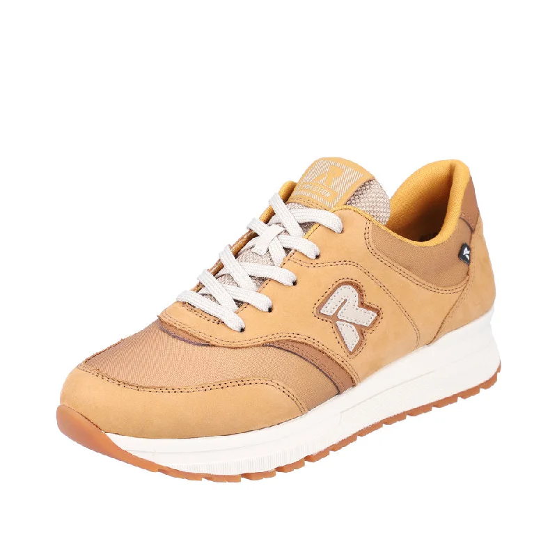 Rieker 40801-68 Ladies Butterscotch Leather & Textile Lace Up Trainers