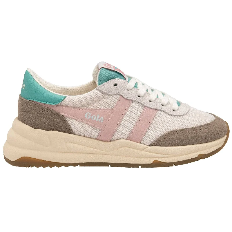 Gola Jupiter Ladies Off White And Pink Leather & Textile Lace Up Trainers