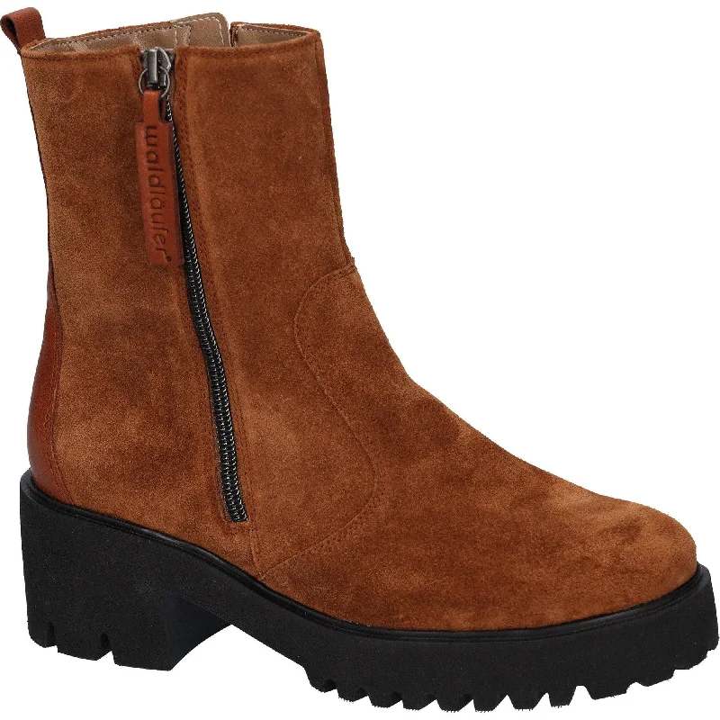 Ankle boots for stretching-Waldlaufer 608803 200 082 K-Nira Ladies Brown Suede Side Zip Ankle Boots