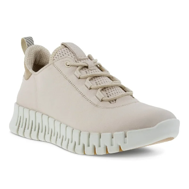 Ecco Gruuv 218203 60720 Ladies Limestone Leather Arch Support Elasticated Trainers